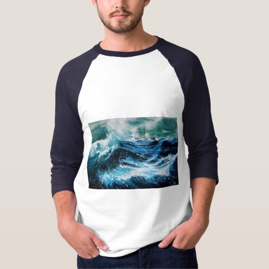 Schip in het Zee in Storm T-shirt (Voorkant)
