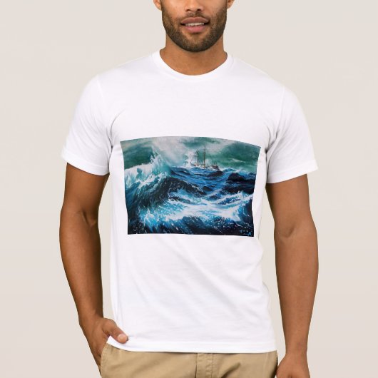 Schip in het Zee in Storm T-shirt (Voorkant)
