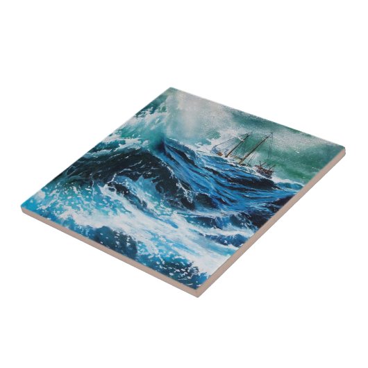 Schip in het Zee in Storm Tegeltje (Zijkant)