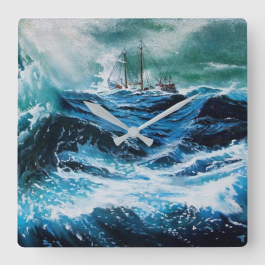 Schip in het Zee in Storm Vierkante Klok (Voorkant)