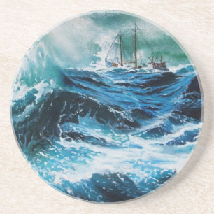 Schip in het Zee in Storm Zandsteen Onderzetter