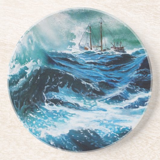 Schip in het Zee in Storm Zandsteen Onderzetter (Voorkant)