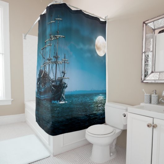 Schip in maanlicht douchegordijn (In situ)