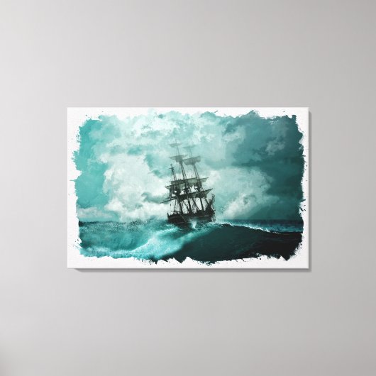 Schip in oceaan mariene digitale kunst canvas afdruk (Voorkant)