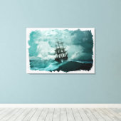 Schip in oceaandigitale kunst canvas afdruk (Insitu (Houten vloer))