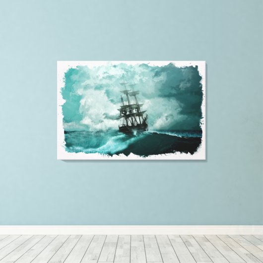 Schip in oceaandigitale kunst canvas afdruk (Insitu (Houten vloer))