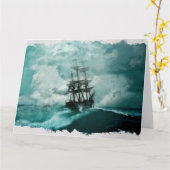 Schip in oceaandigitale kunst kaart (Gele Bloem)