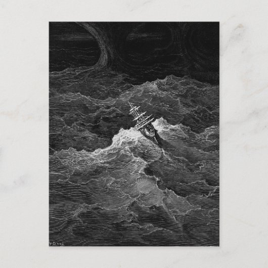 Schip in stormachtig zee briefkaart (Voorkant)