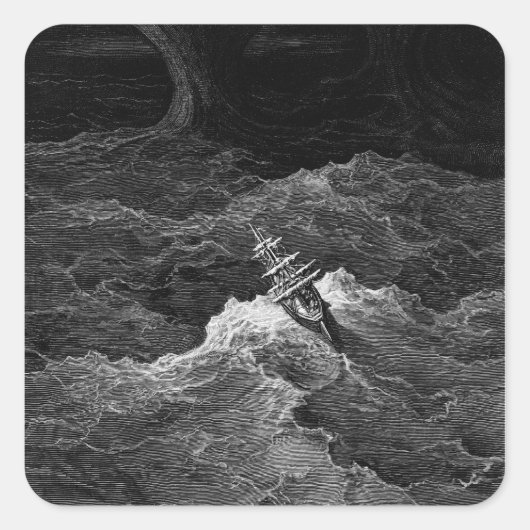 Schip in stormachtig zee vierkante sticker (Voorkant)