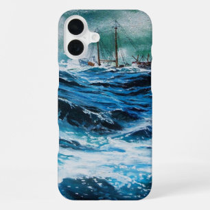 Schip in zee in storm / marineblauw iPhone 16 plus hoesje