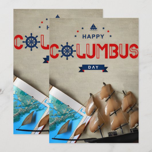 Schip & Kaart Gelukkige Columbusdag (Voorkant / Achterkant)