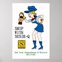 Schip met Susie Q, poster van de spoorwegen.
