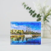 Schip nabij Barceloneta. Barcelona, Spanje. Briefkaart (Staand voorkant)