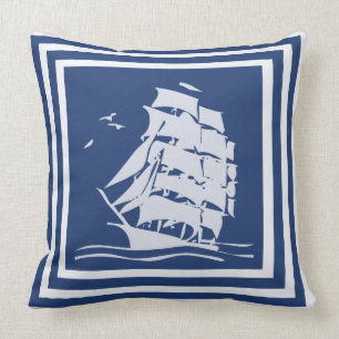 schip, omkeerbaar katoenSierkussen, marine Kussen