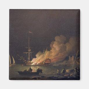 Schip on Fire at Night, c.1756 (olie op canvas) Magneet