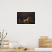 Schip on Fire at Night, c.1756 (olie op canvas) Poster (Keuken)