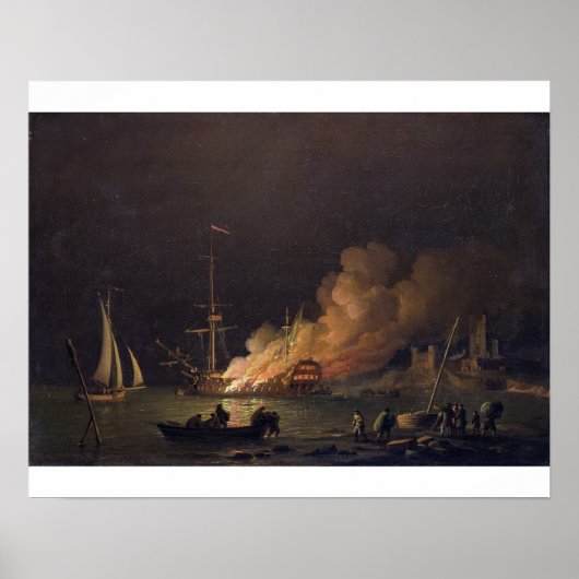Schip on Fire at Night, c.1756 (olie op canvas) Poster (Voorkant)