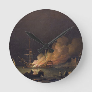 Schip on Fire at Night, c.1756 (olie op canvas) Ronde Klok