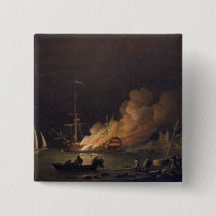 Schip on Fire at Night, c.1756 (olie op canvas) Vierkante Button 5,1 Cm