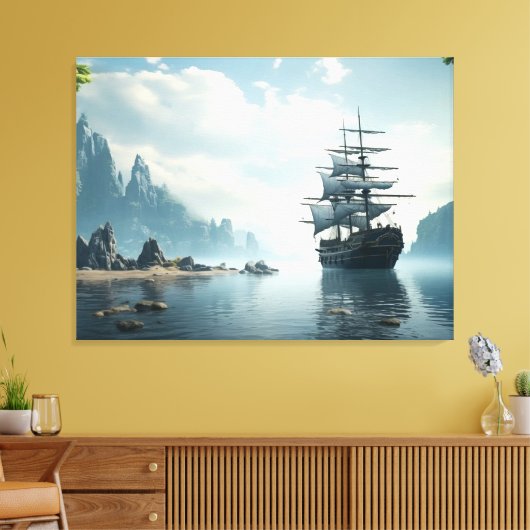 schip op het zee canvas afdruk (Insitu (Woonkamer))