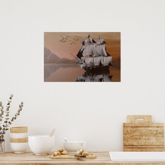 schip op het zee poster (Keuken)