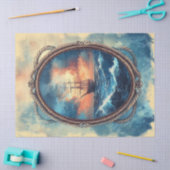 Schip op Stormy Zee Rope Border Decoupage Tissuepapier (Craft)