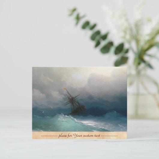 Schip op Stormy Zeeen Ivan Aivazovsky seizoenscape Briefkaart (Staand voorkant)