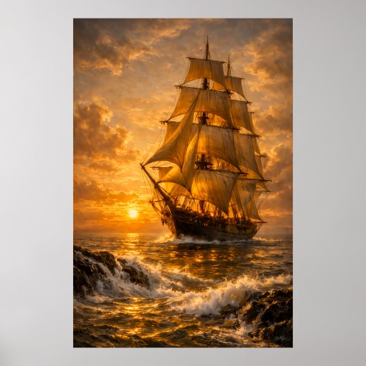 Schip op zee muur kunst poster (Voorkant)