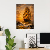 Schip op zee muur kunst poster (Thuiskantoor)