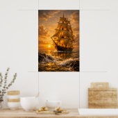 Schip op zee muur kunst poster (Keuken)