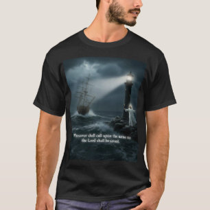 Schip op zee T-shirt met vuurtoren scène