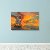 Schip op zonsondergang canvas afdruk (Insitu (Houten vloer))