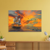 Schip op zonsondergang canvas afdruk (Insitu (Woonkamer))