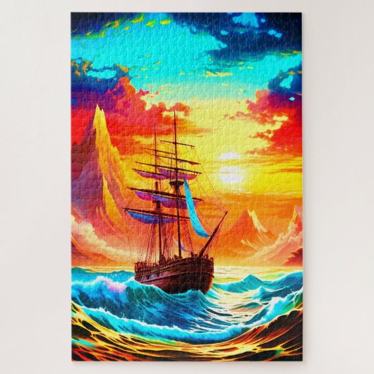 Schip op zonsondergang legpuzzel (Verticaal)