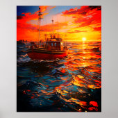 Schip op zonsondergang poster (Voorkant)