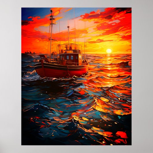 Schip op zonsondergang poster (Voorkant)