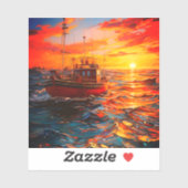 Schip op zonsondergang sticker (Vel)
