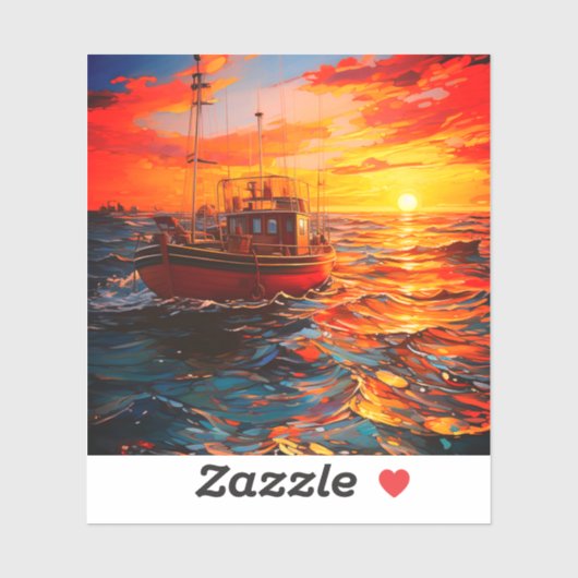 Schip op zonsondergang sticker (Vel)