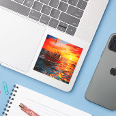Schip op zonsondergang sticker (Laptop met iPhone)