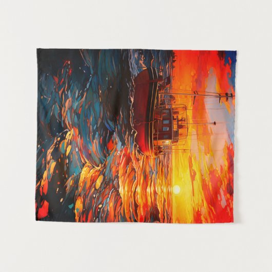 Schip op zonsondergang wandkleed (Voorkant (horizontaal))