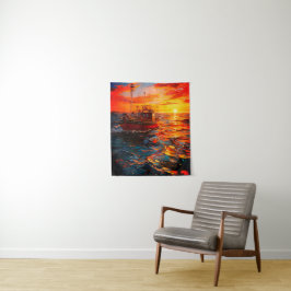 Schip op zonsondergang wandkleed