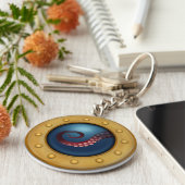 Schip-porthole met octopus Nautical Steampunk Sleutelhanger (Zijkant)