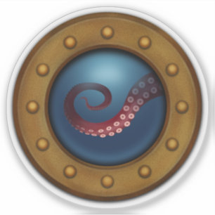 Schip Porthole met Zee Monster Tentakel Steampunk Sticker