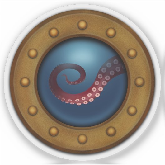 Schip Porthole Octopus Steampunk Nautical Sticker (Voorkant)