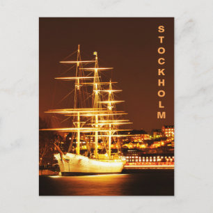 Schip 's nachts in Stockholm, Zweden Briefkaart