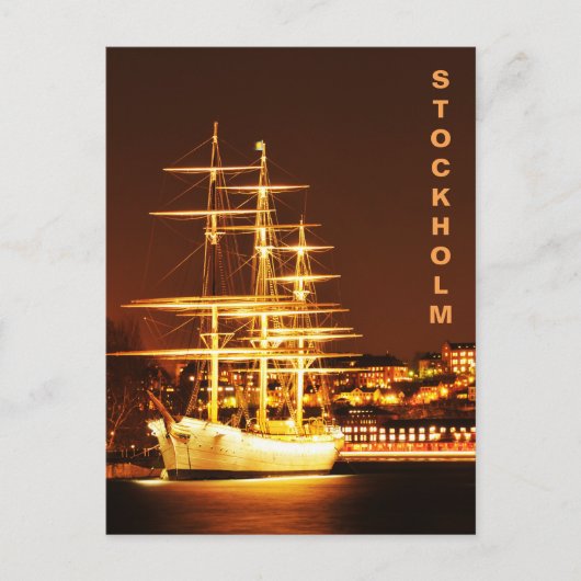 Schip 's nachts in Stockholm, Zweden Briefkaart (Voorkant)