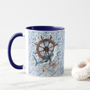 Schip stuurwiel en haai mok