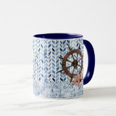 Schip stuurwiel, zeester, nautisch patroon mok (Voorkant rechts)