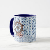 Schip stuurwiel, zeester, nautisch patroon mok (Voorkant links)