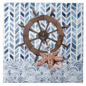 Schip stuurwiel, zeester, nautisch patroon tegeltje (Voorkant)